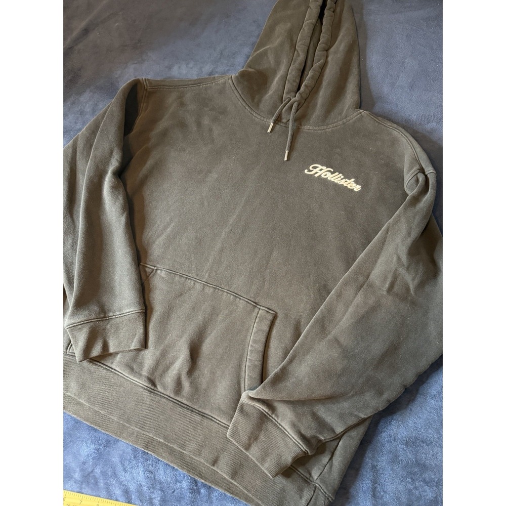 Hollister Classic Pullover Hoodie Mens XL Black Embroidered Script Sweatshirt